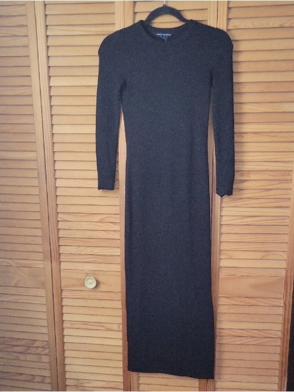 French Connection Black  Knit Bodycon Midi Dress Minimalist Capsule Woman Size 2